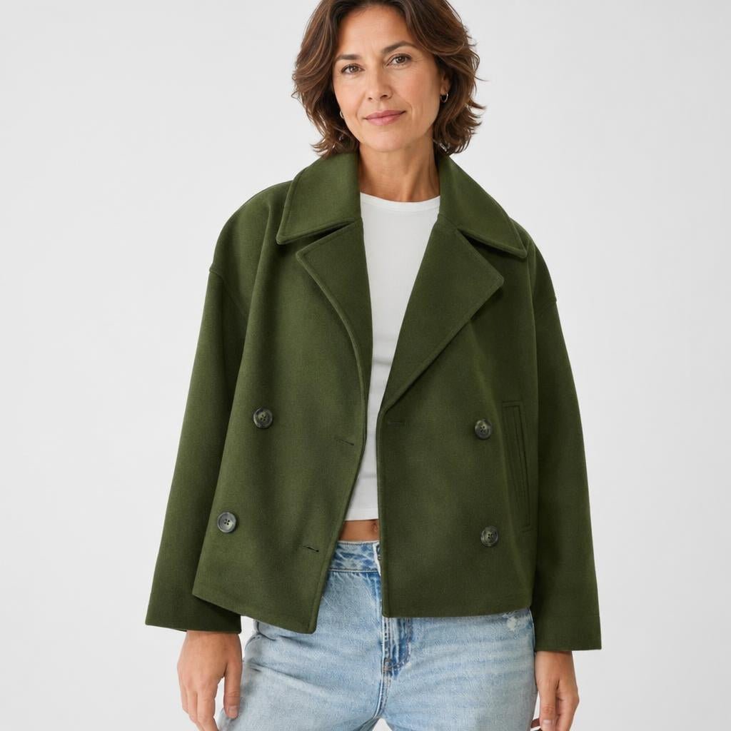 Women's Cropped Trench Coat – Double-Breasted with Notched Lapel - We are MFEO