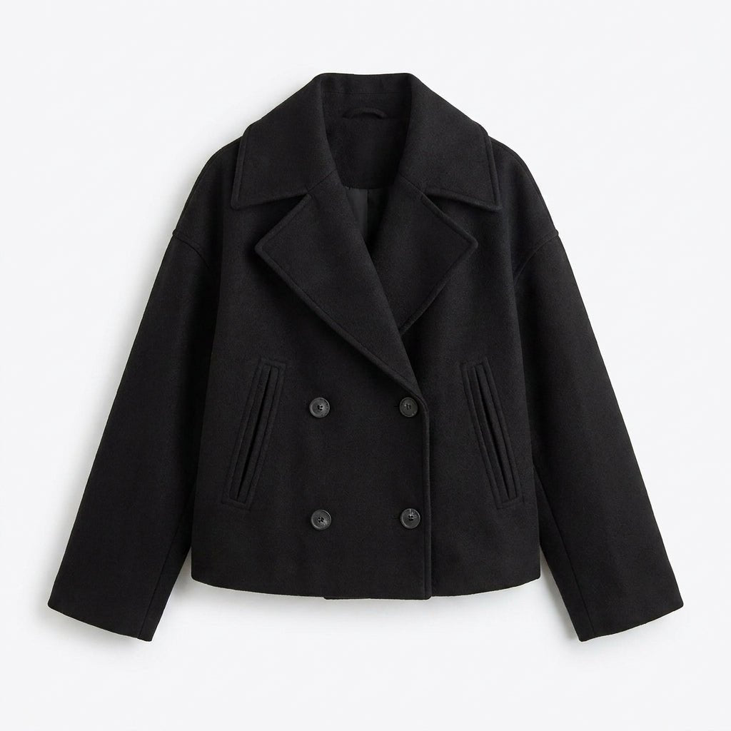 Women's Cropped Trench Coat – Double-Breasted with Notched Lapel - We are MFEO