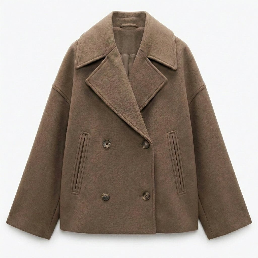 Women's Cropped Trench Coat – Double-Breasted with Notched Lapel - We are MFEO