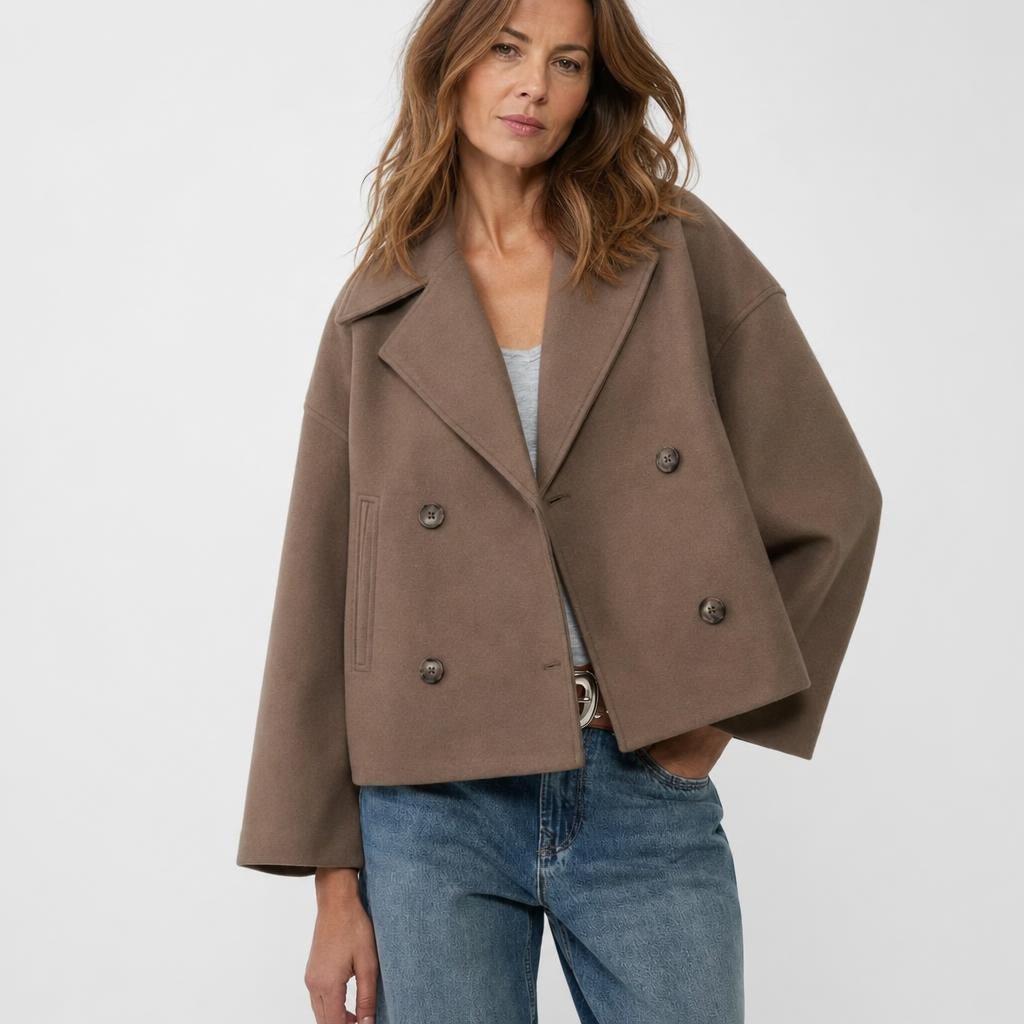 Women's Cropped Trench Coat – Double-Breasted with Notched Lapel - We are MFEO