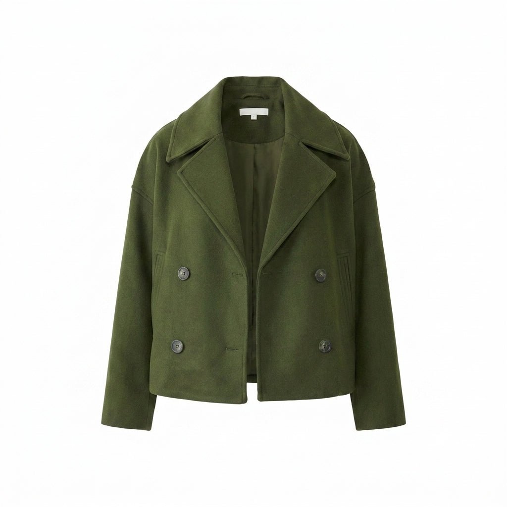 Women's Cropped Trench Coat – Double-Breasted with Notched Lapel - We are MFEO