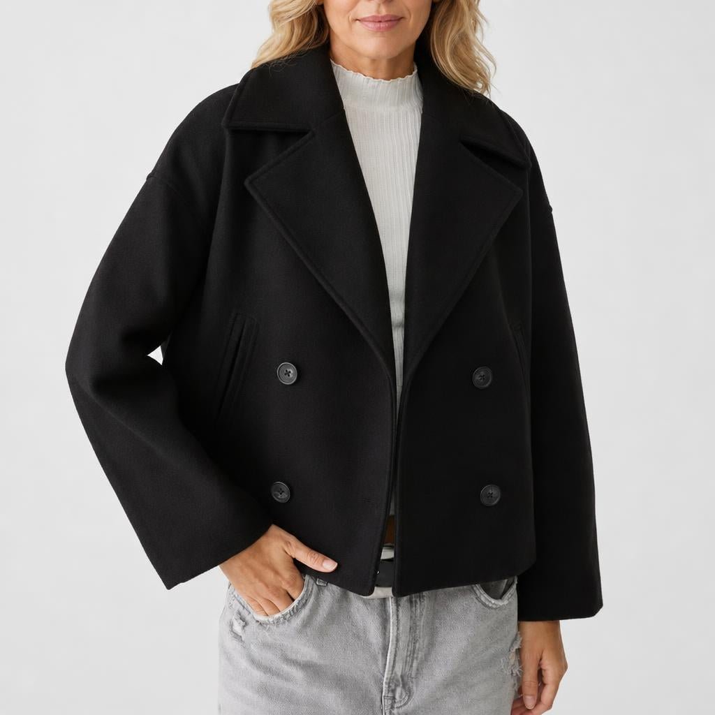 Women's Cropped Trench Coat – Double-Breasted with Notched Lapel - We are MFEO