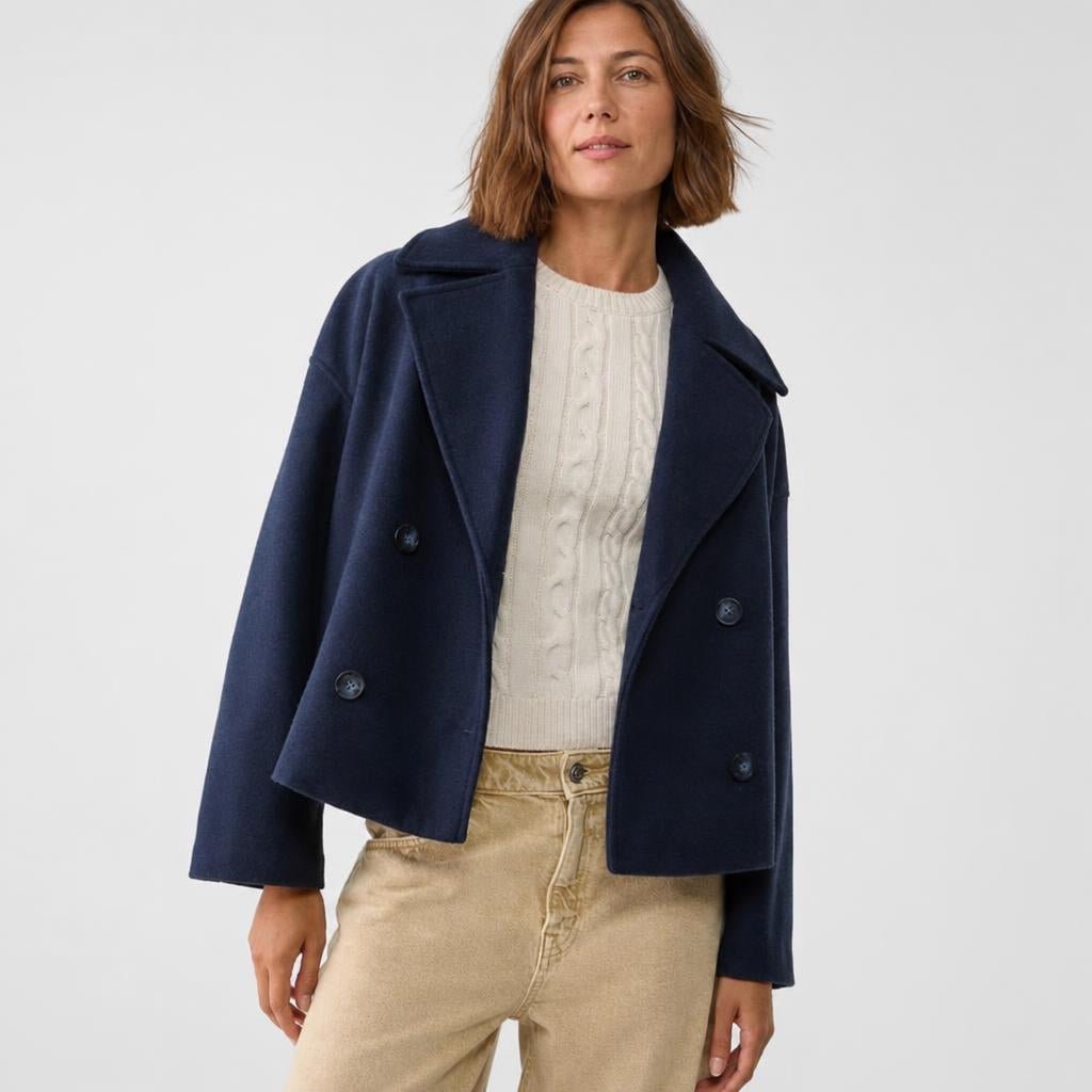 Women's Cropped Trench Coat – Double-Breasted with Notched Lapel - We are MFEO