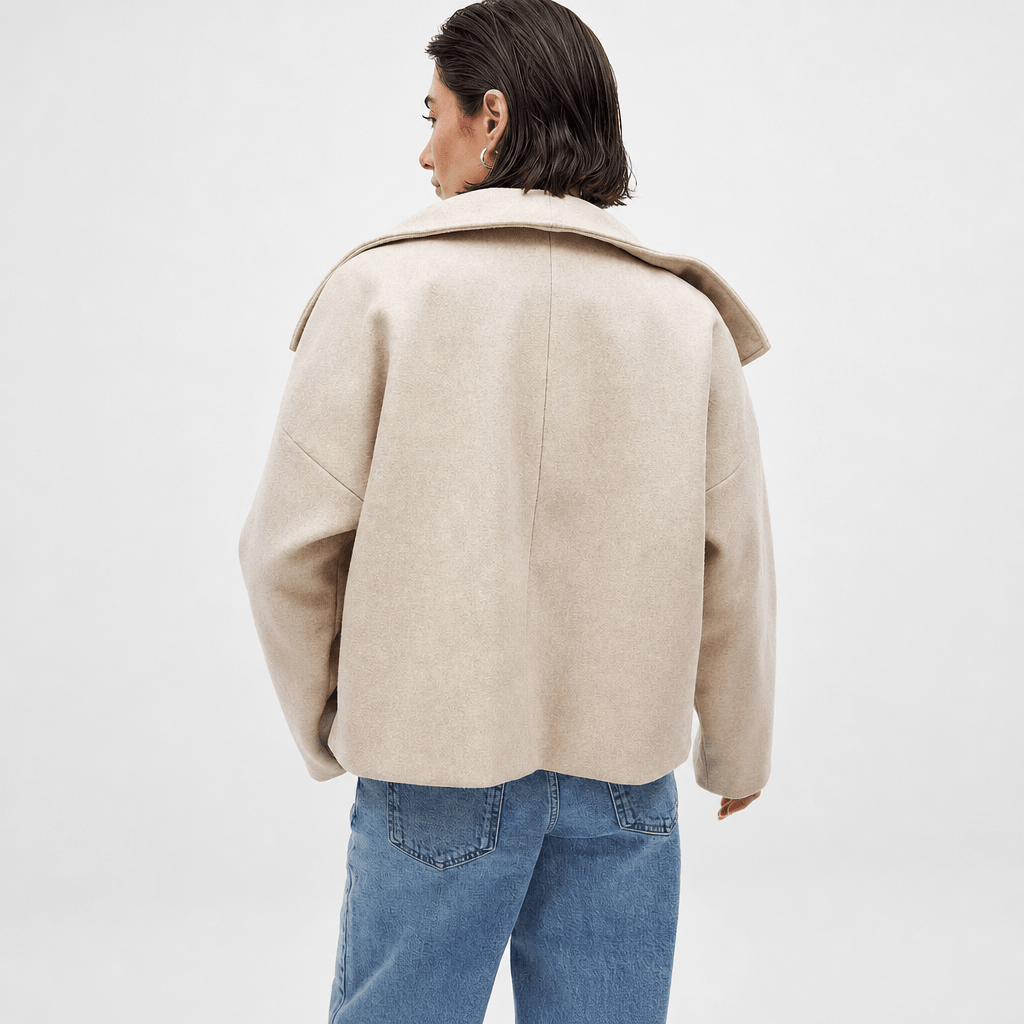 Women's Cropped Trench Coat – Oversized Fit with Wide Lapel and Double-Breasted Design - We are MFEO