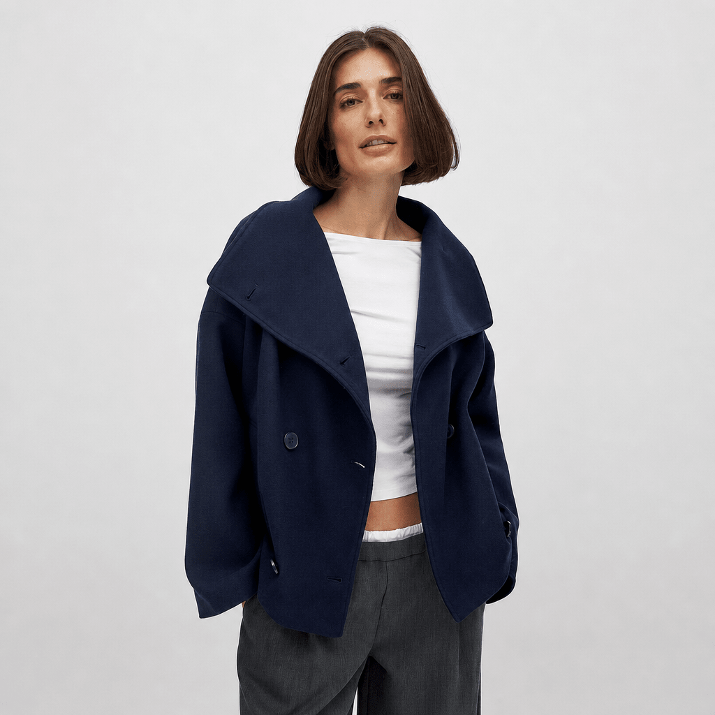 Women's Cropped Trench Coat – Oversized Fit with Wide Lapel and Double-Breasted Design - We are MFEO