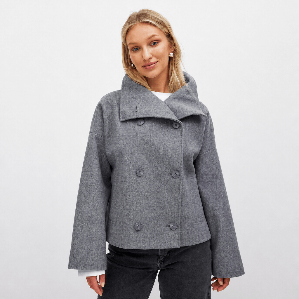 Women's Cropped Trench Coat – Oversized Fit with Wide Lapel and Double-Breasted Design - We are MFEO