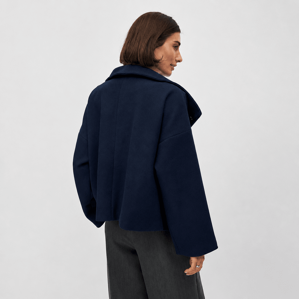 Women's Cropped Trench Coat – Oversized Fit with Wide Lapel and Double-Breasted Design - We are MFEO