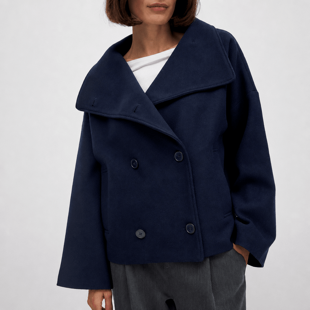 Women's Cropped Trench Coat – Oversized Fit with Wide Lapel and Double-Breasted Design - We are MFEO