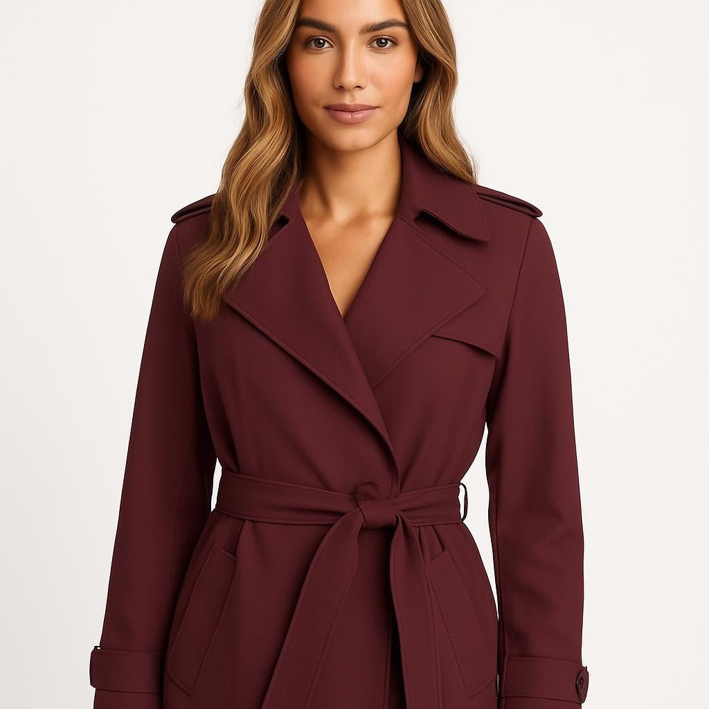 Women's Cropped Trench Coat – Oversized Lapel, Belted Waist - We are MFEO