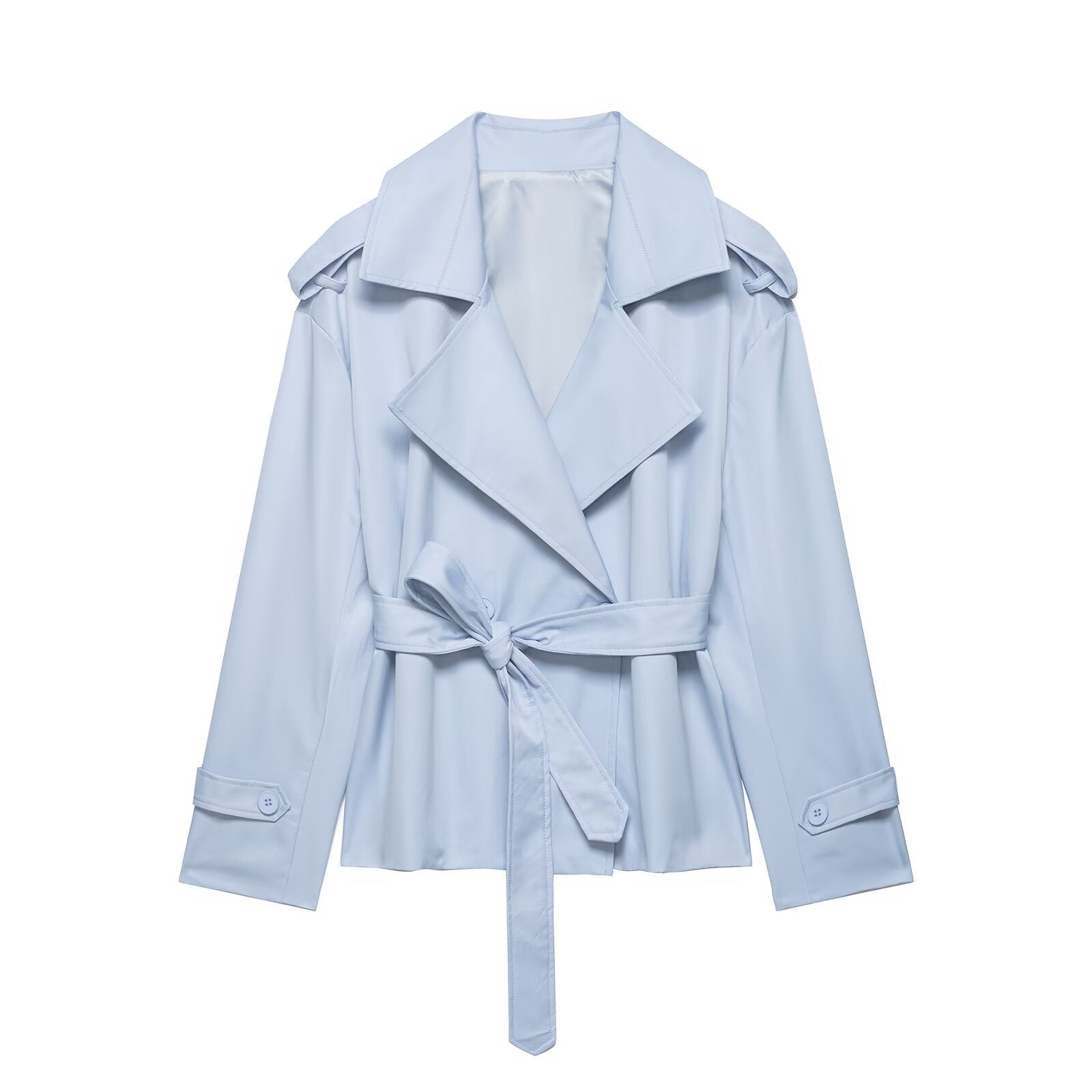 Women's Cropped Trench Coat – Oversized Lapel, Belted Waist - We are MFEO