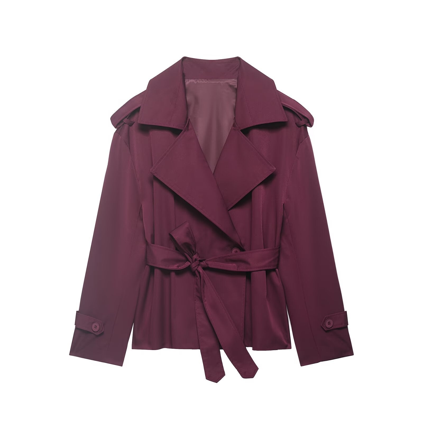 Women's Cropped Trench Coat – Oversized Lapel, Belted Waist - We are MFEO