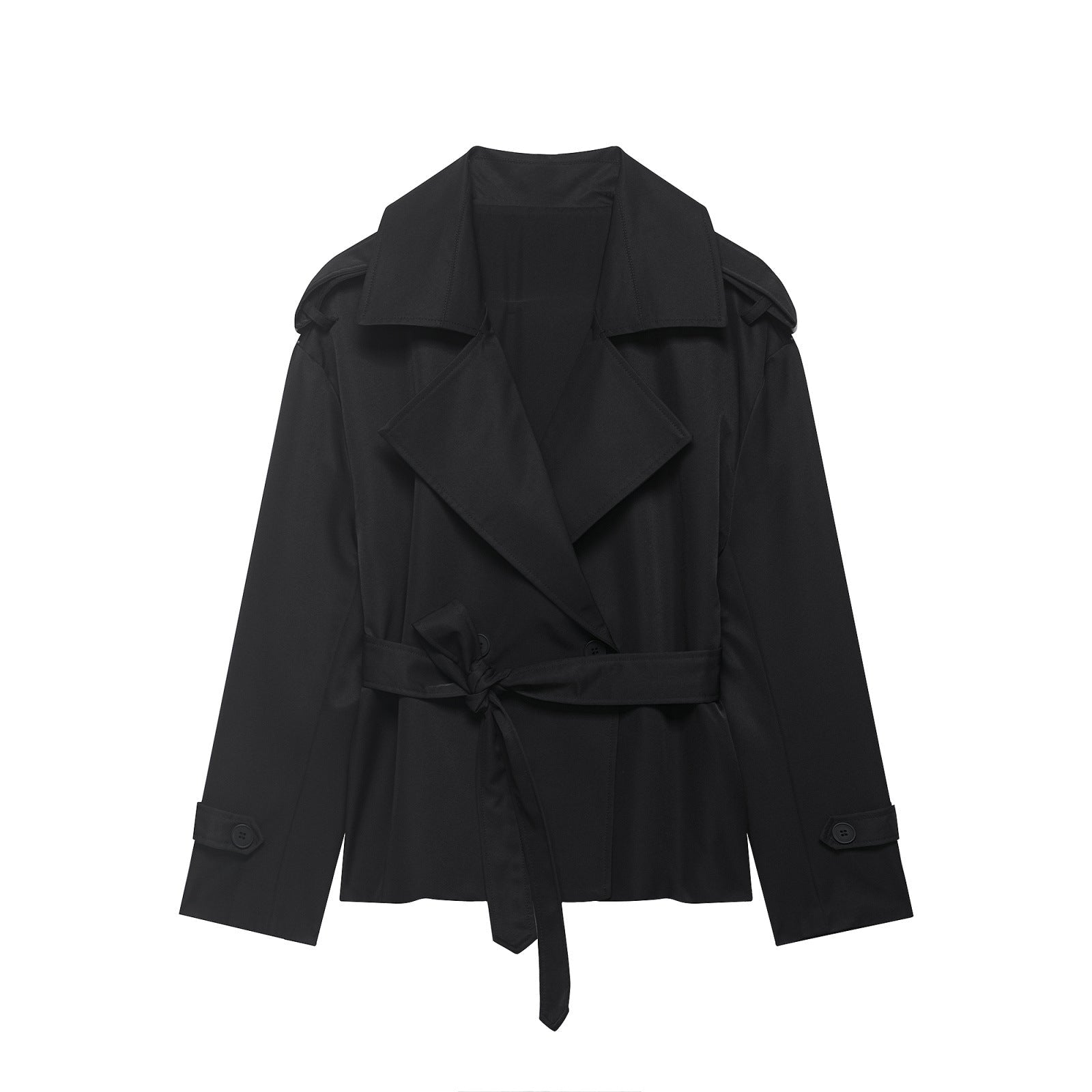 Women's Cropped Trench Coat – Oversized Lapel, Belted Waist - We are MFEO