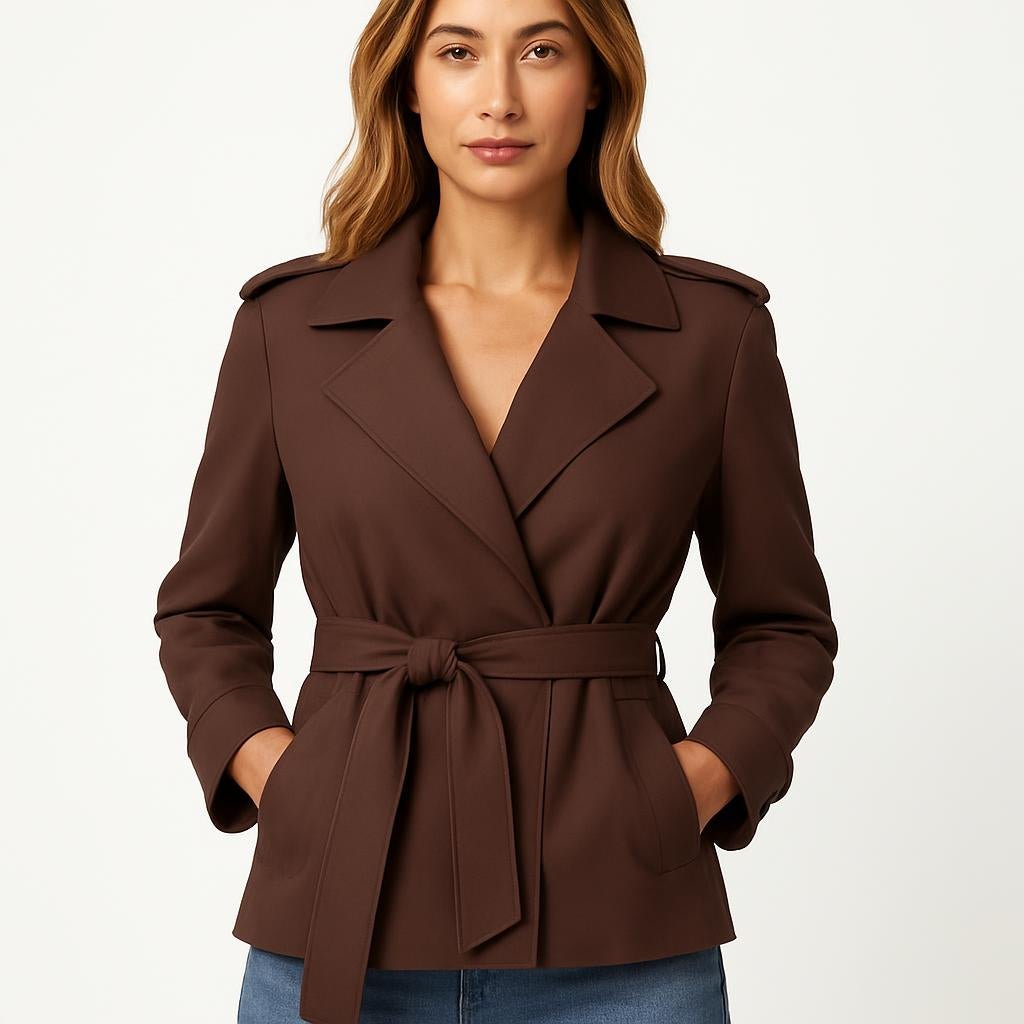 Women's Cropped Trench Coat – Oversized Lapel, Belted Waist - We are MFEO