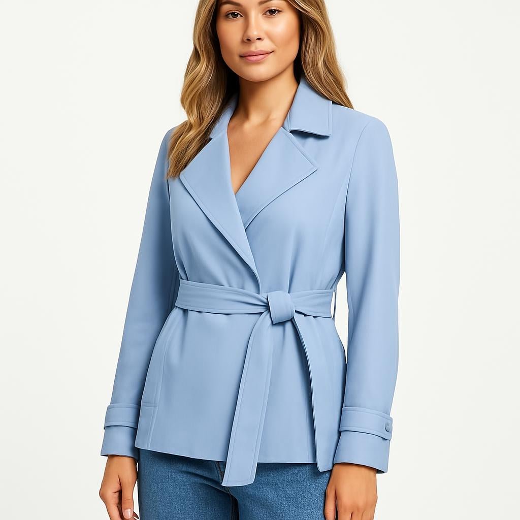 Women's Cropped Trench Coat – Oversized Lapel, Belted Waist - We are MFEO