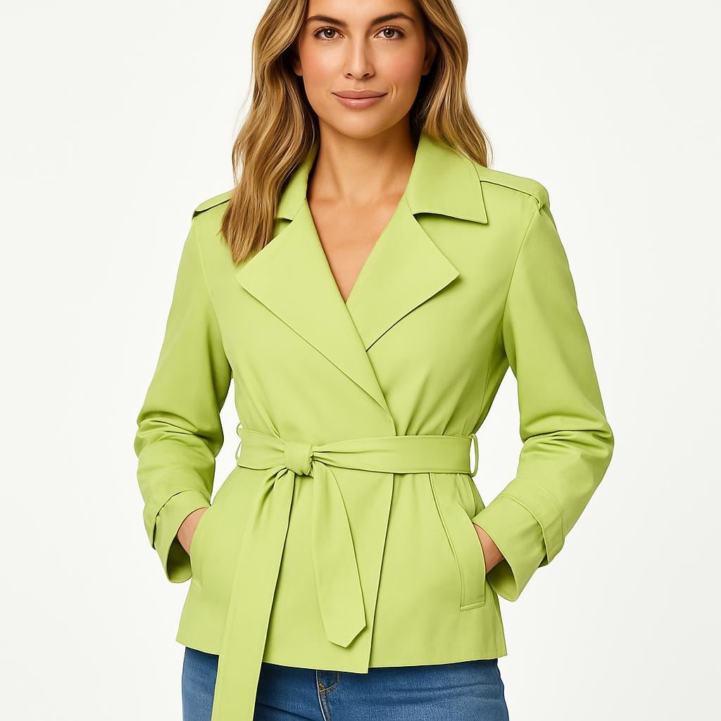 Women's Cropped Trench Coat – Oversized Lapel, Belted Waist - We are MFEO