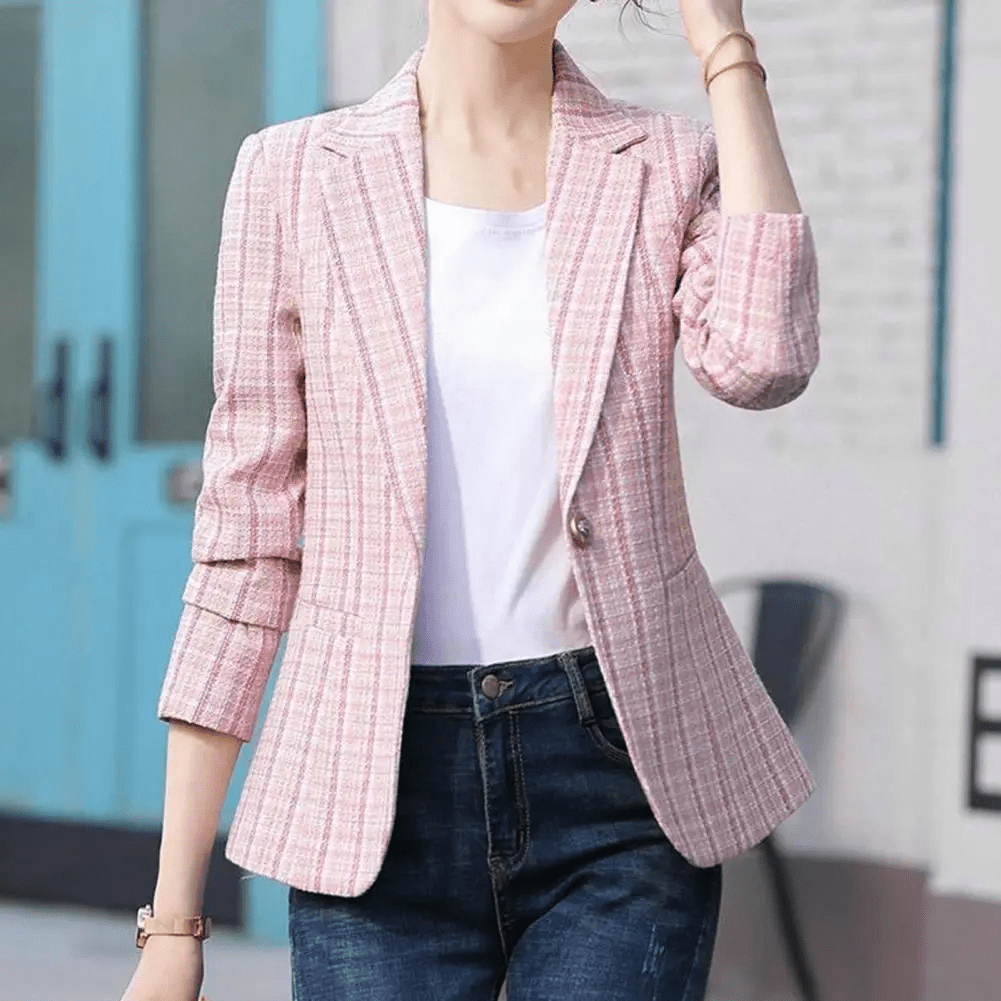 Women's Fitted Tailored Blazer – Plaid Design - We are MFEO