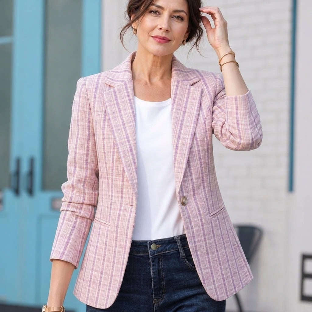 Women's Fitted Tailored Blazer – Plaid Design 6