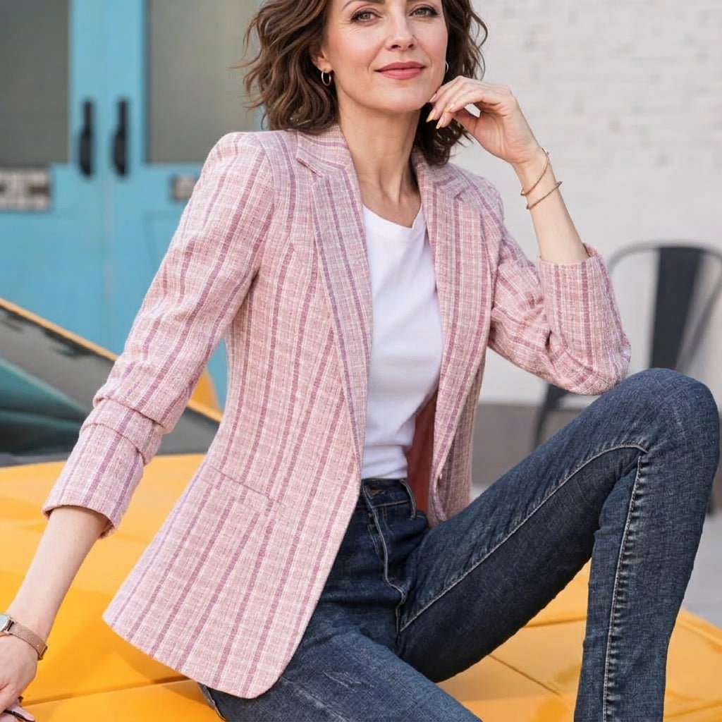 Women's Fitted Tailored Blazer – Plaid Design 7