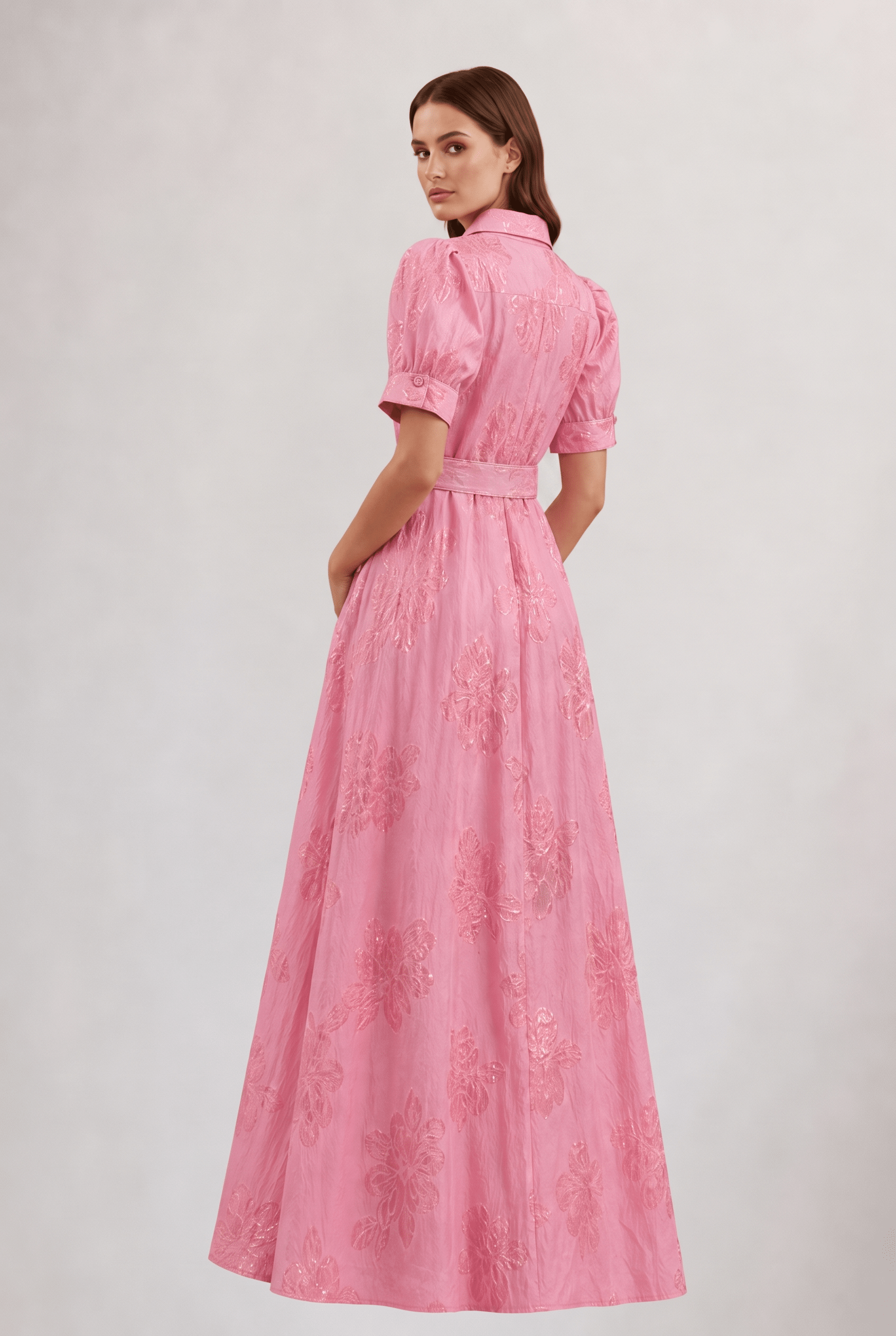 Women's Floral Maxi Dress – Belted Waist, Button Front, Floor-Length - We are MFEO