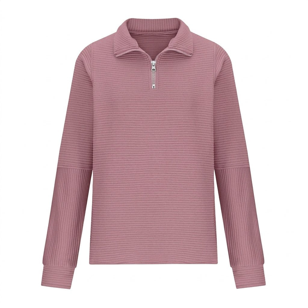 Women's Half Zip Funnel Neck Sweater – Relaxed Fit with Balloon Sleeves for Everyday Wear - We are MFEO