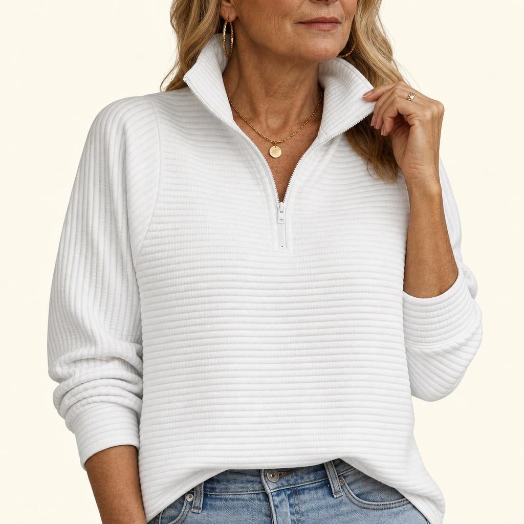 Women's Half Zip Funnel Neck Sweater – Relaxed Fit with Balloon Sleeves for Everyday Wear - We are MFEO