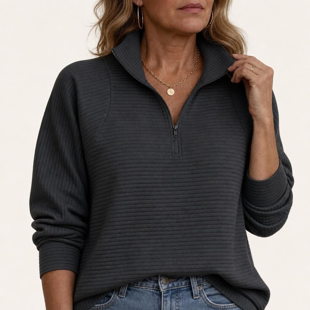 Women's Half Zip Funnel Neck Sweater – Relaxed Fit with Balloon Sleeves for Everyday Wear - We are MFEO