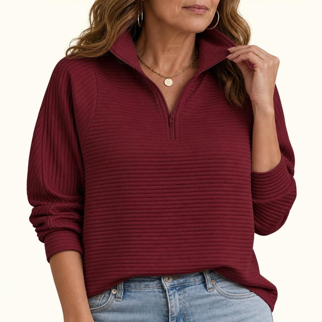Women's Half Zip Funnel Neck Sweater – Relaxed Fit with Balloon Sleeves for Everyday Wear - We are MFEO