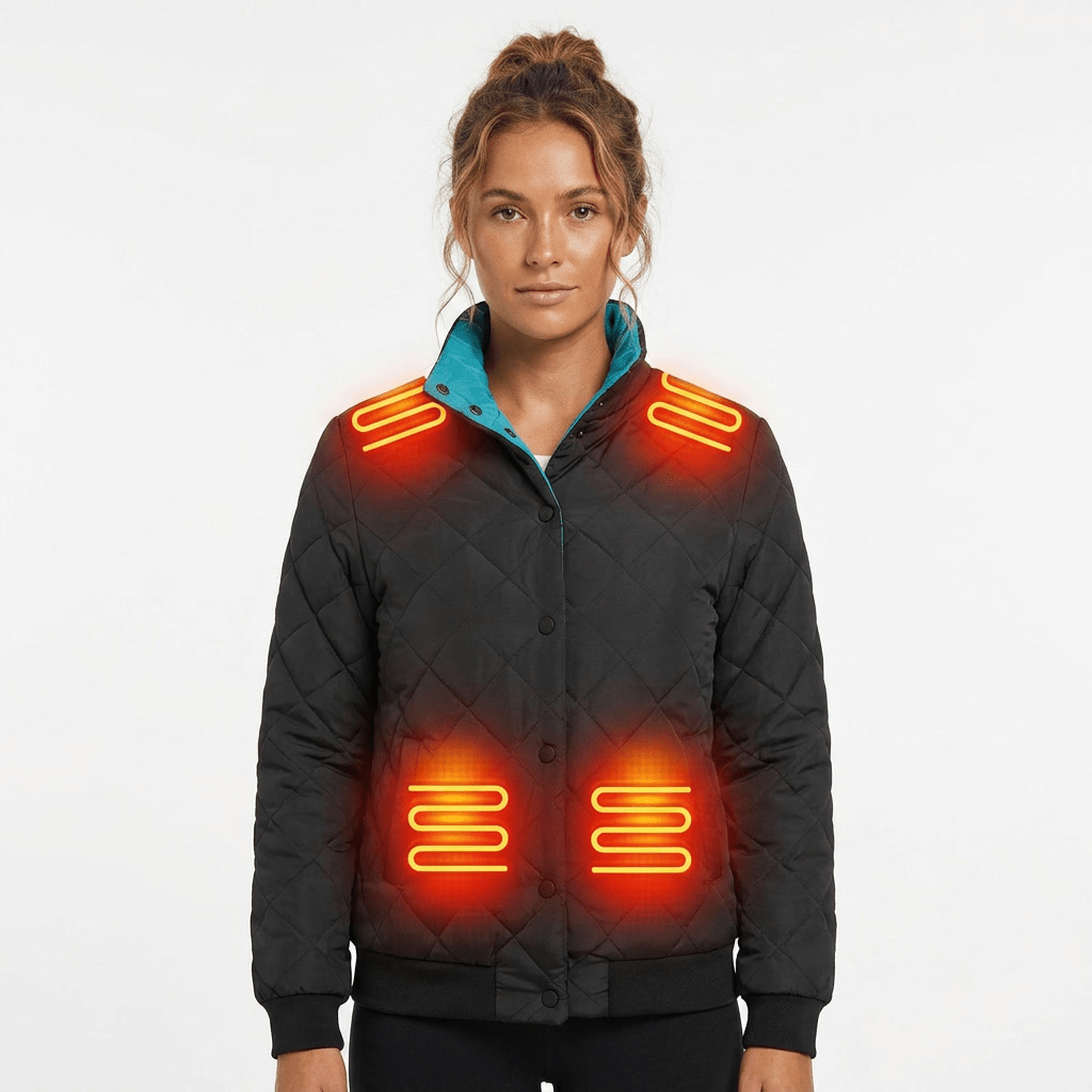 Women's Heated Quilted Jacket for Winter – Slim Fit with Stand Collar and 8 Heating Zones - We are MFEO
