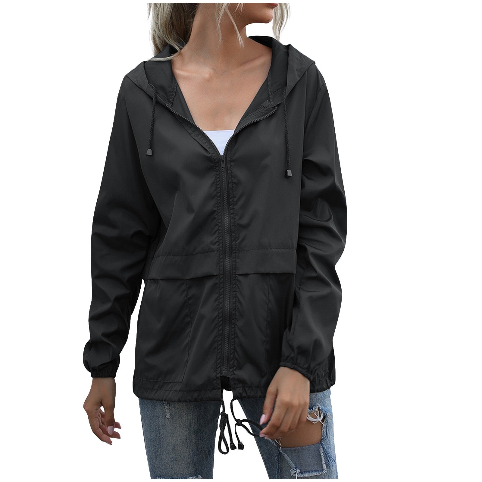 Women's Hooded Windbreaker Jacket – Adjustable Drawcord Hem - We are MFEO