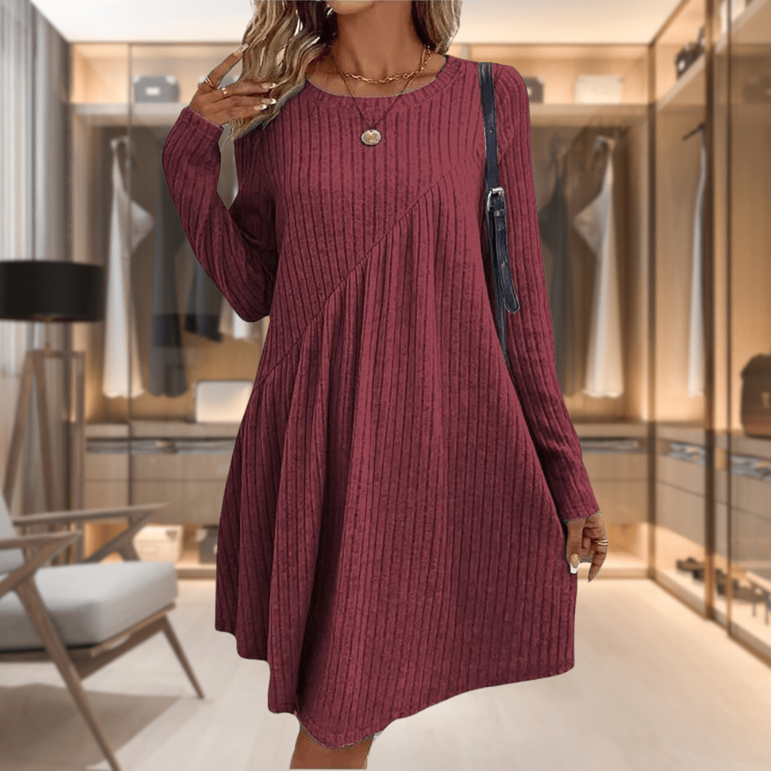 Women's Knit Maxi Dress with Long Sleeves – Ribbed A-Line Style - We are MFEO