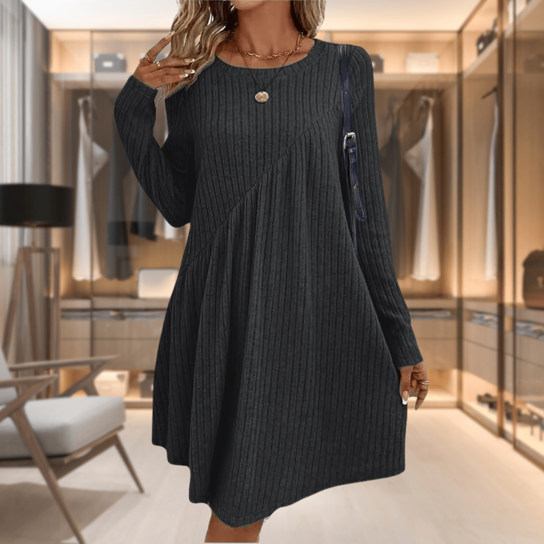 Women's Knit Maxi Dress with Long Sleeves – Ribbed A-Line Style - We are MFEO