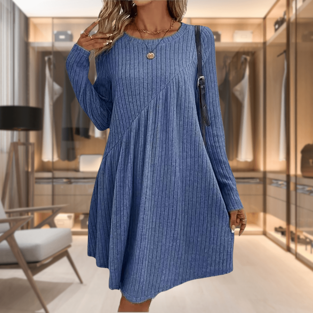 Women's Knit Maxi Dress with Long Sleeves – Ribbed A-Line Style - We are MFEO