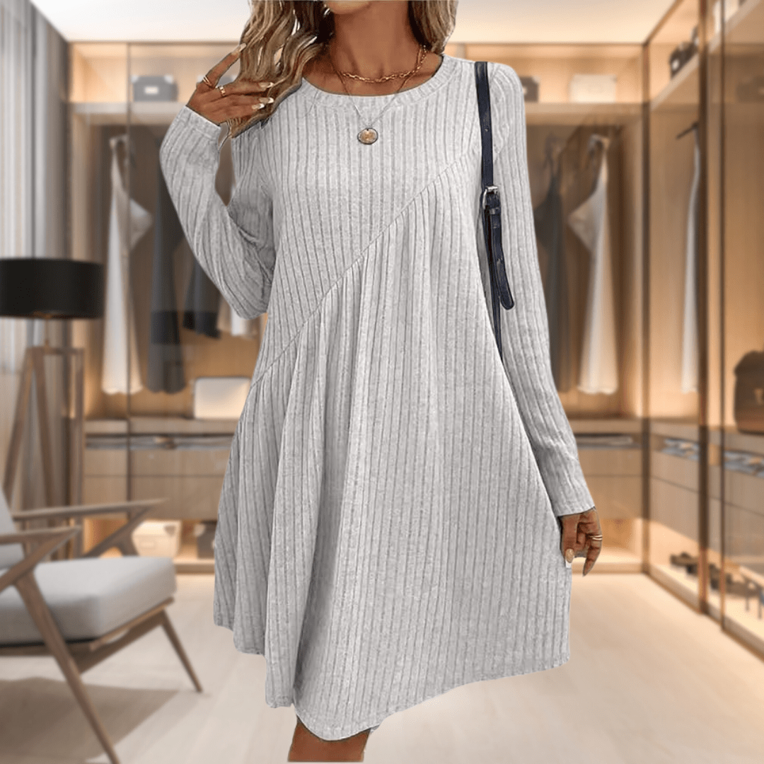 Women's Knit Maxi Dress with Long Sleeves – Ribbed A-Line Style - We are MFEO