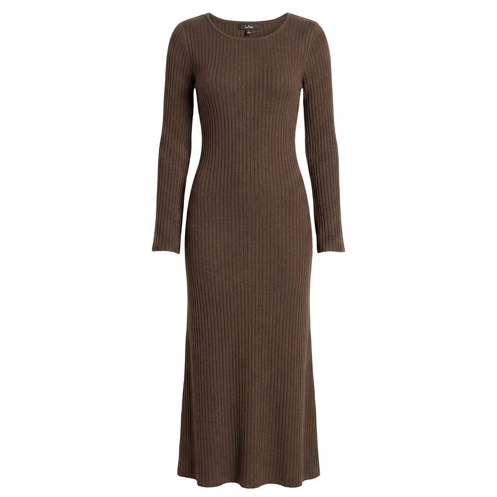 Women's Knit Maxi Dress with Scoop Neck and Bell Sleeves - We are MFEO