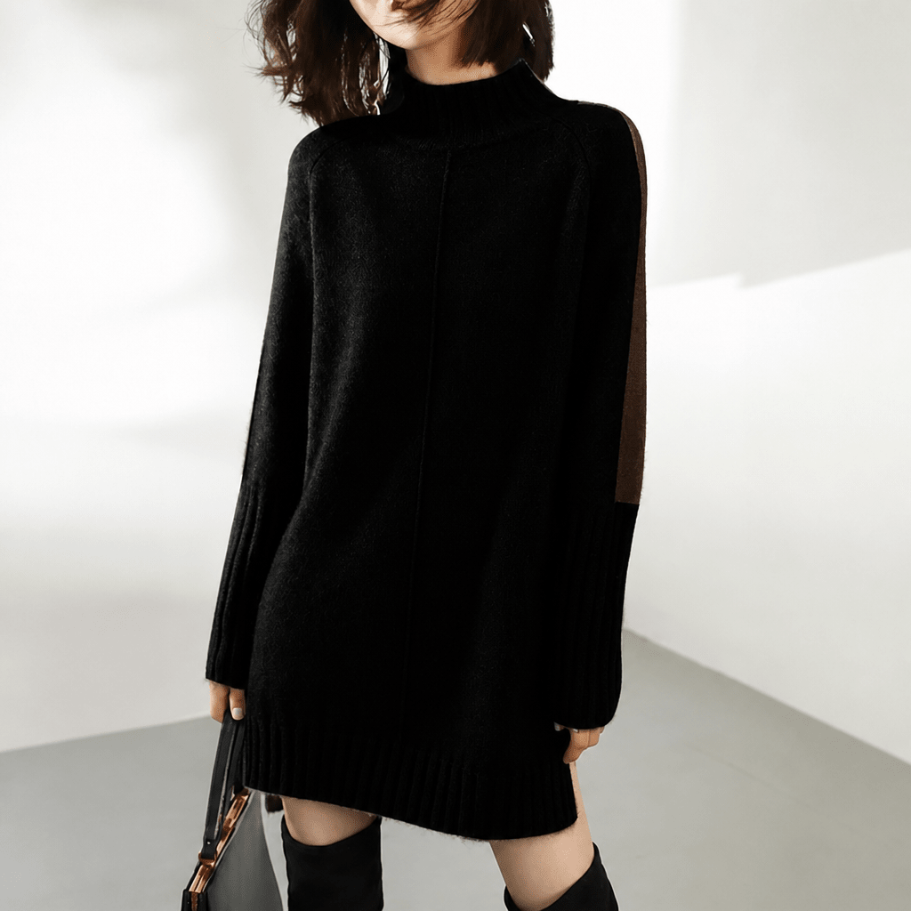 Women's Knit Mini Dress with Turtle Neck – Oversized Long Sleeve - We are MFEO