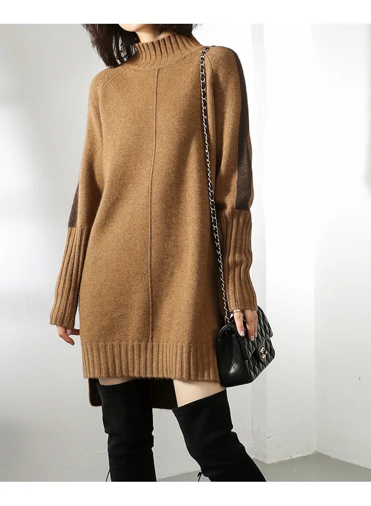Women's Knit Mini Dress with Turtle Neck – Oversized Long Sleeve - We are MFEO