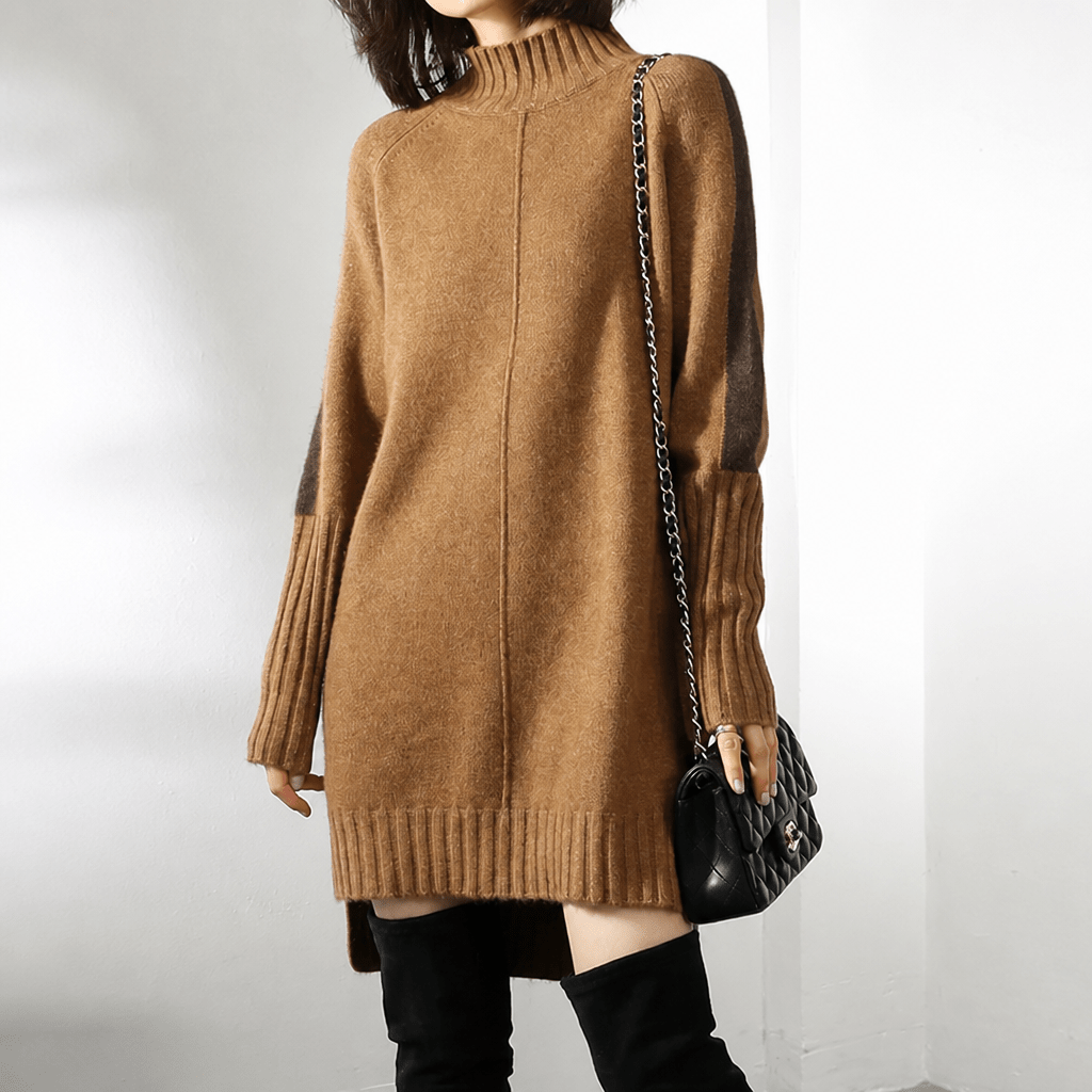 Women's Knit Mini Dress with Turtle Neck – Oversized Long Sleeve - We are MFEO