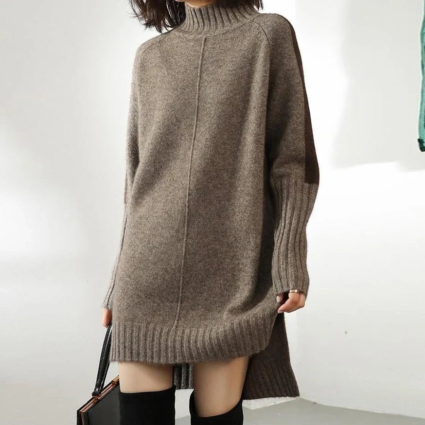 Women's Knit Mini Dress with Turtle Neck – Oversized Long Sleeve - We are MFEO