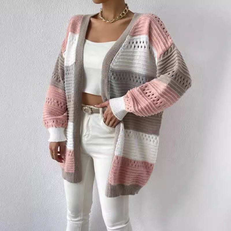 Women's Long Cardigan – Color Block Knit - We are MFEO