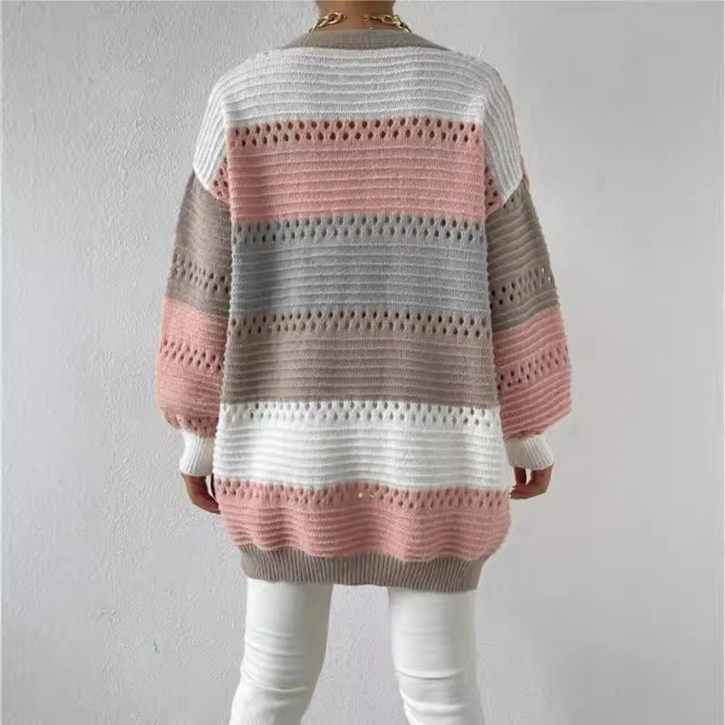 Women's Long Cardigan – Color Block Knit - We are MFEO