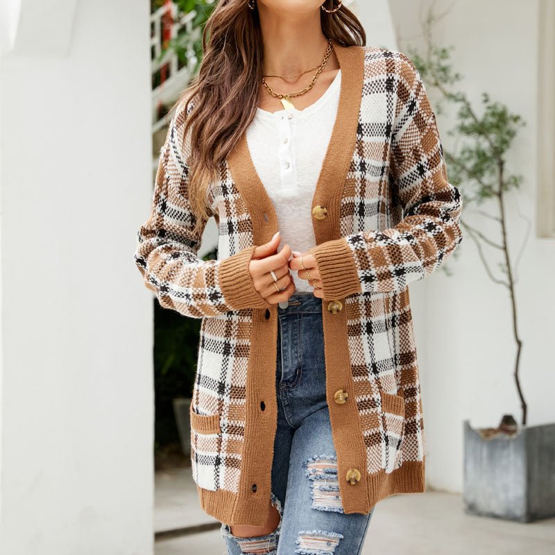 Women's Long Cardigan with Button Front and Pockets – Mid-Thigh Length - We are MFEO