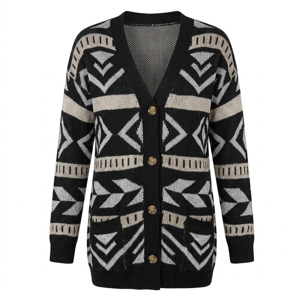 Women's Long Cardigan with Button Front and Pockets – Mid-Thigh Length - We are MFEO