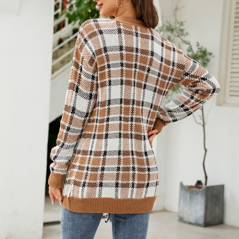 Women's Long Cardigan with Button Front and Pockets – Mid-Thigh Length - We are MFEO