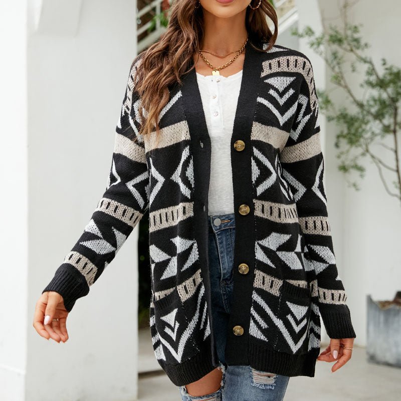 Women's Long Cardigan with Button Front and Pockets – Mid-Thigh Length - We are MFEO