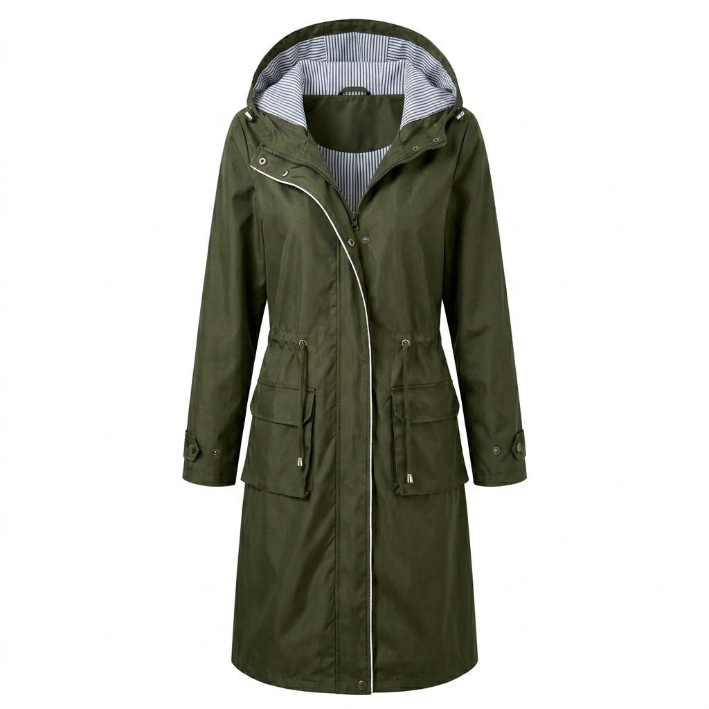 Women's Long Rain Jacket with Hood – Waterproof, Adjustable Drawstring Waist - We are MFEO