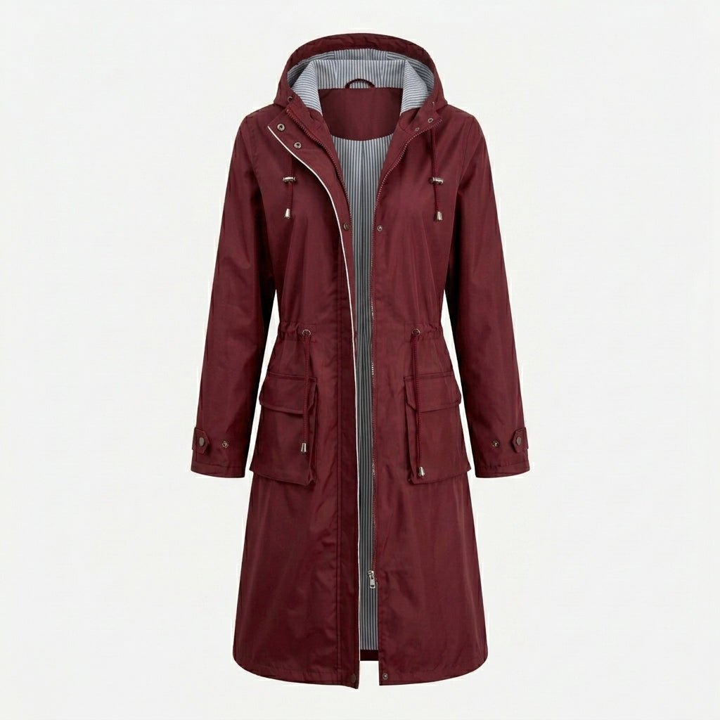 Women's Long Rain Jacket with Hood – Waterproof, Adjustable Drawstring Waist - We are MFEO