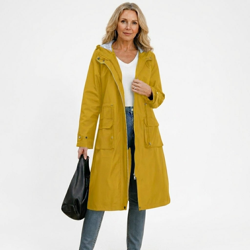 Women's Long Rain Jacket with Hood – Waterproof, Adjustable Drawstring Waist - We are MFEO