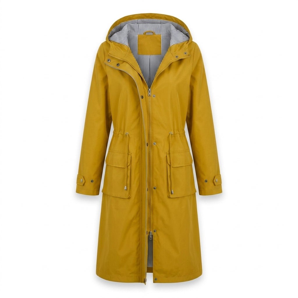 Women's Long Rain Jacket with Hood – Waterproof, Adjustable Drawstring Waist - We are MFEO