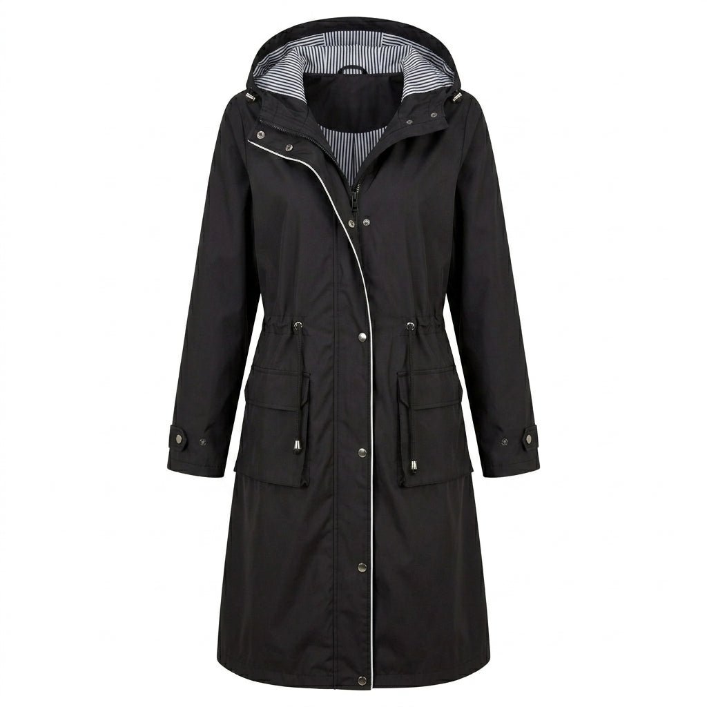 Women's Long Rain Jacket with Hood – Waterproof, Adjustable Drawstring Waist - We are MFEO