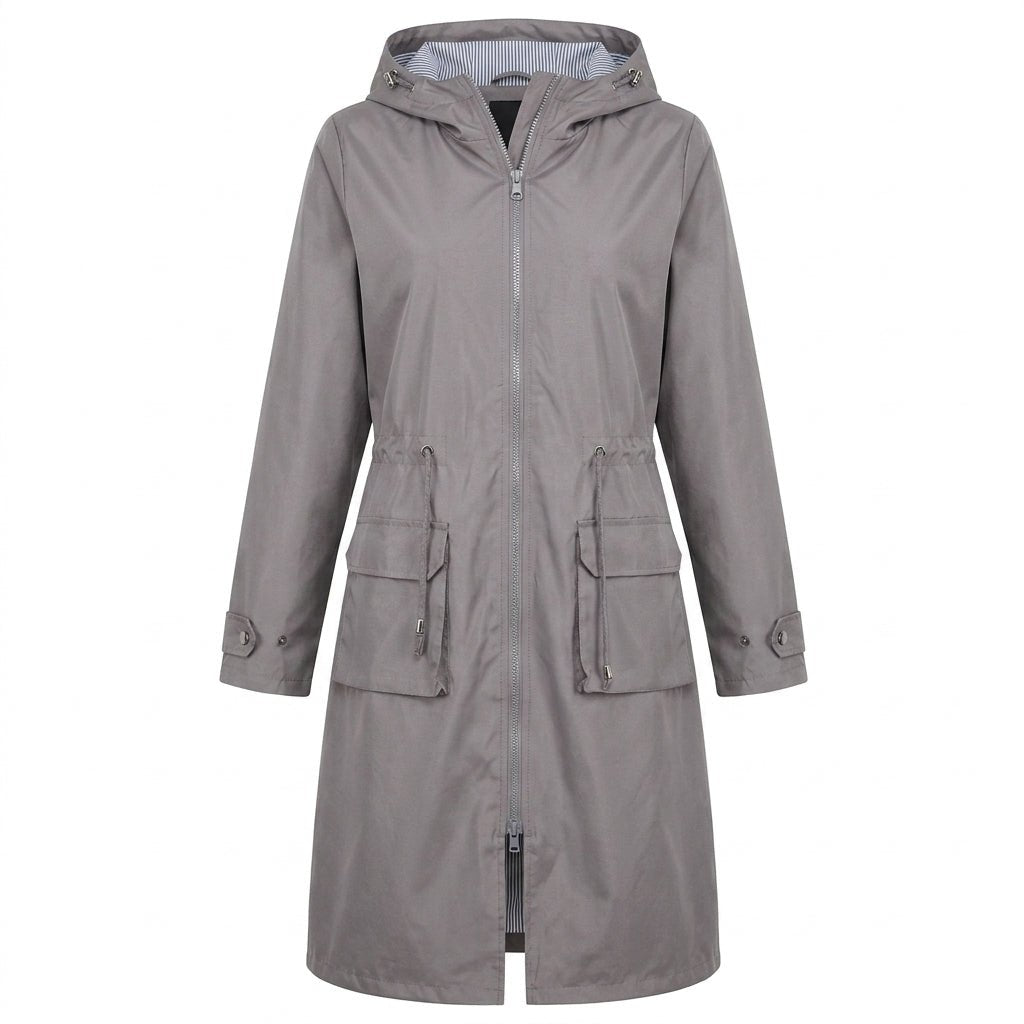 Women's Long Rain Jacket with Hood – Waterproof, Adjustable Drawstring Waist - We are MFEO